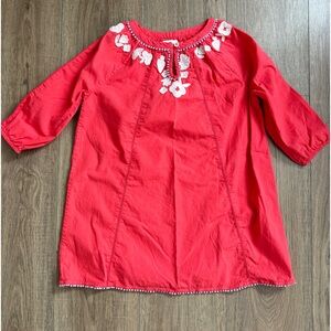Boden kids girl coral red embroidered floral cutout blouse top 8/9